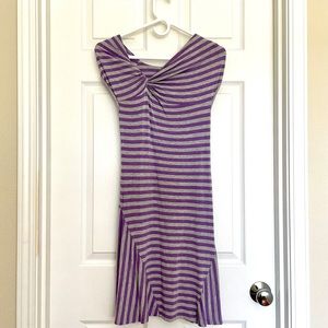 ATHLETA Purple Gray Cap-Sleeve Knot-Twist Stripe Dress – Size XS